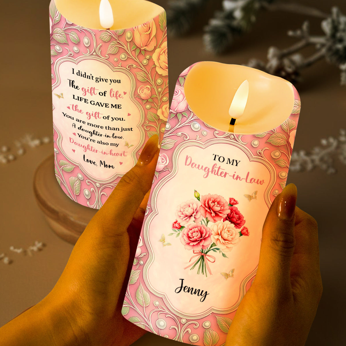 Gift of Life, Gift of You, Flowers and Hearts - Personalized Custom LED Candle - DILA041_LECA