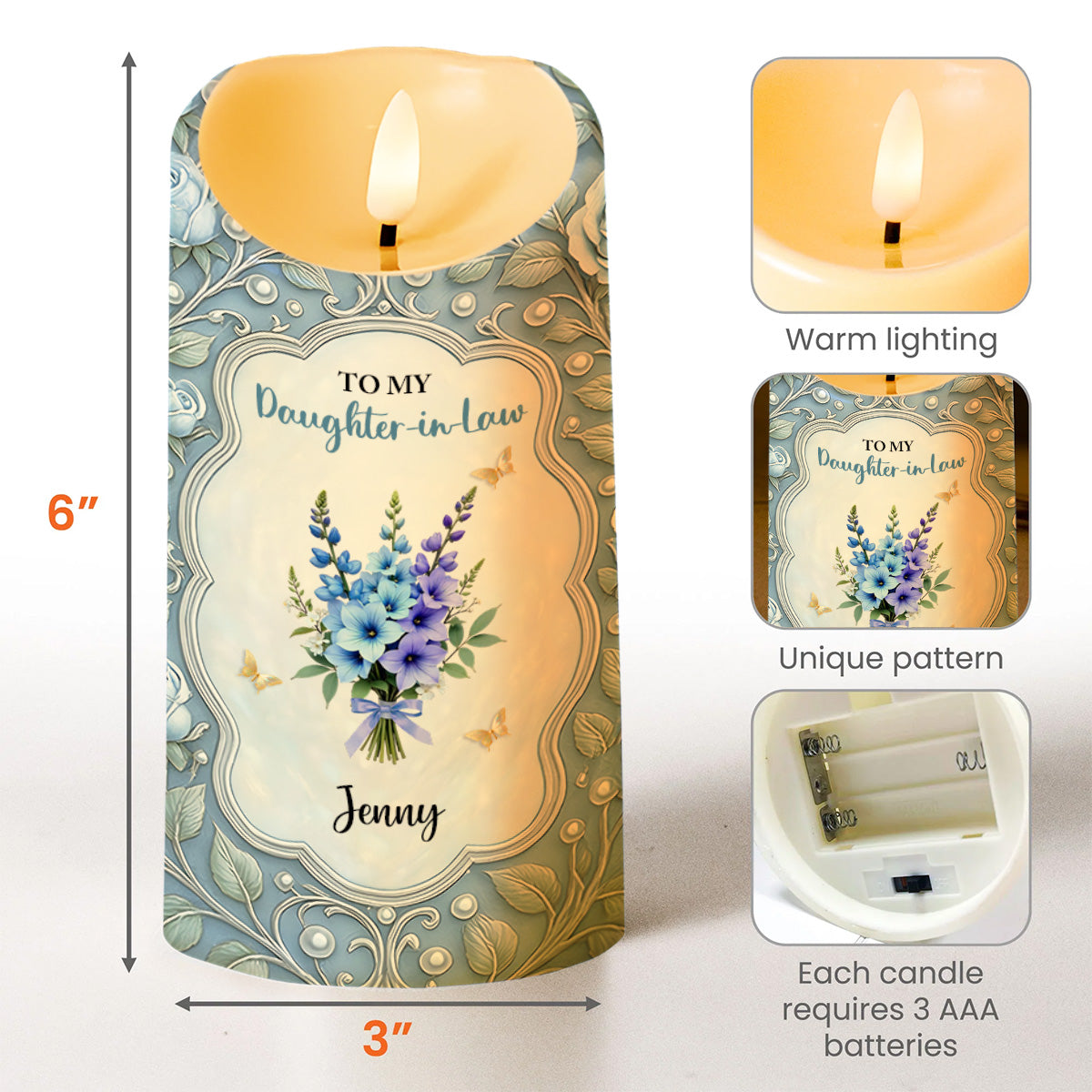 Gift of Life, Gift of You, Flowers and Hearts - Personalized Custom LED Candle - DILA041_LECA