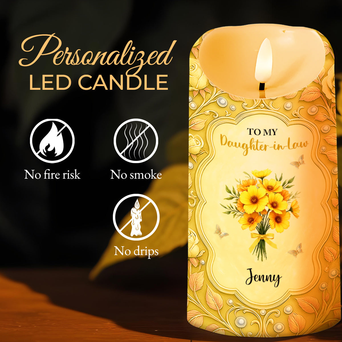 Gift of Life, Gift of You, Flowers and Hearts - Personalized Custom LED Candle - DILA041_LECA