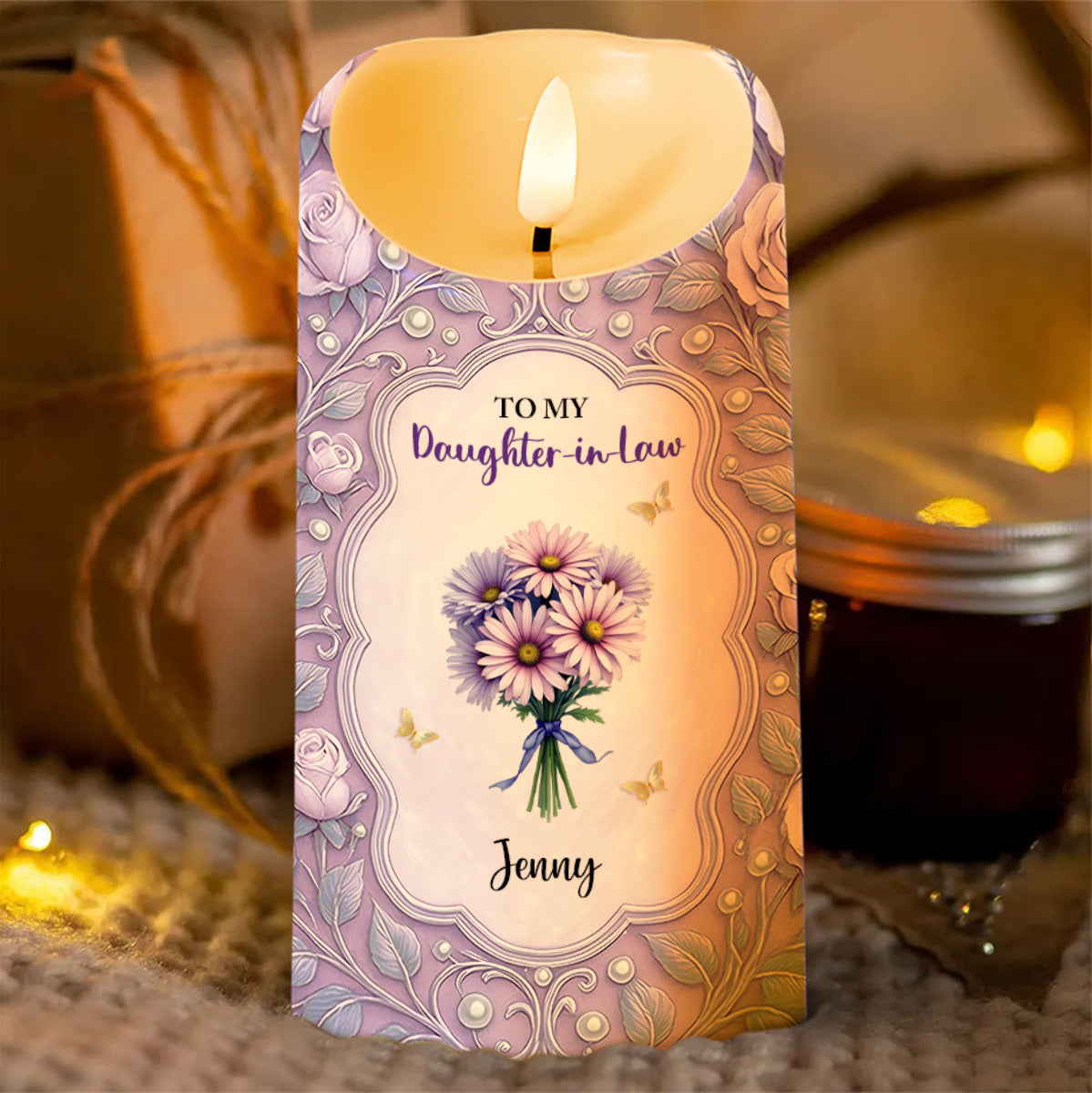 Gift of Life, Gift of You, Flowers and Hearts - Personalized Custom LED Candle - DILA041_LECA