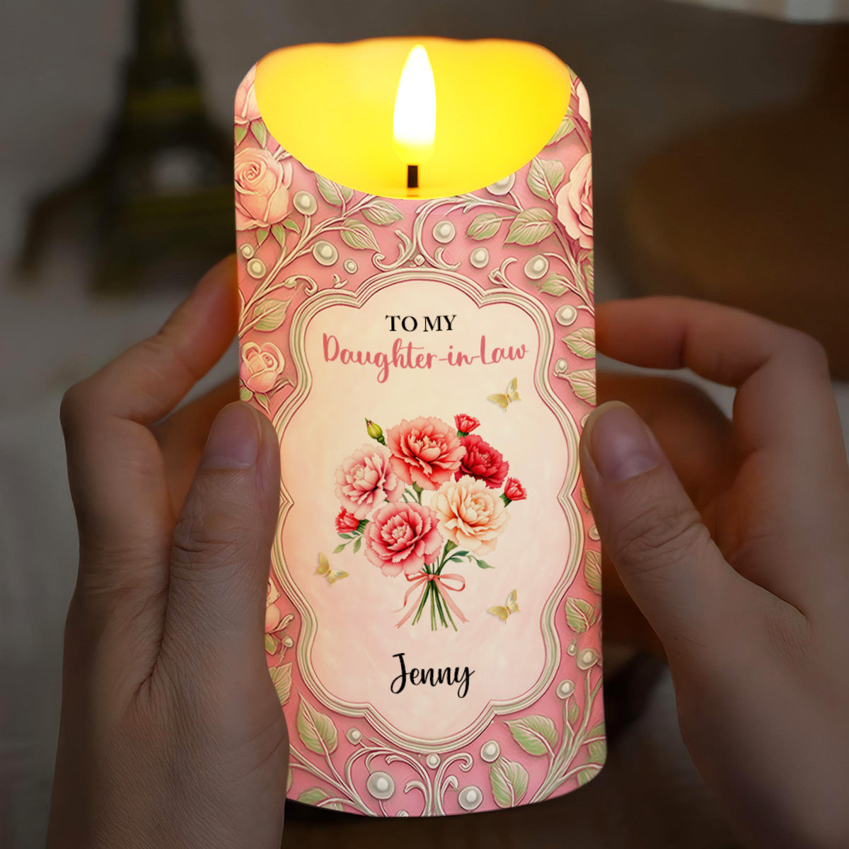 Gift of Life, Gift of You, Flowers and Hearts - Personalized Custom LED Candle - DILA041_LECA