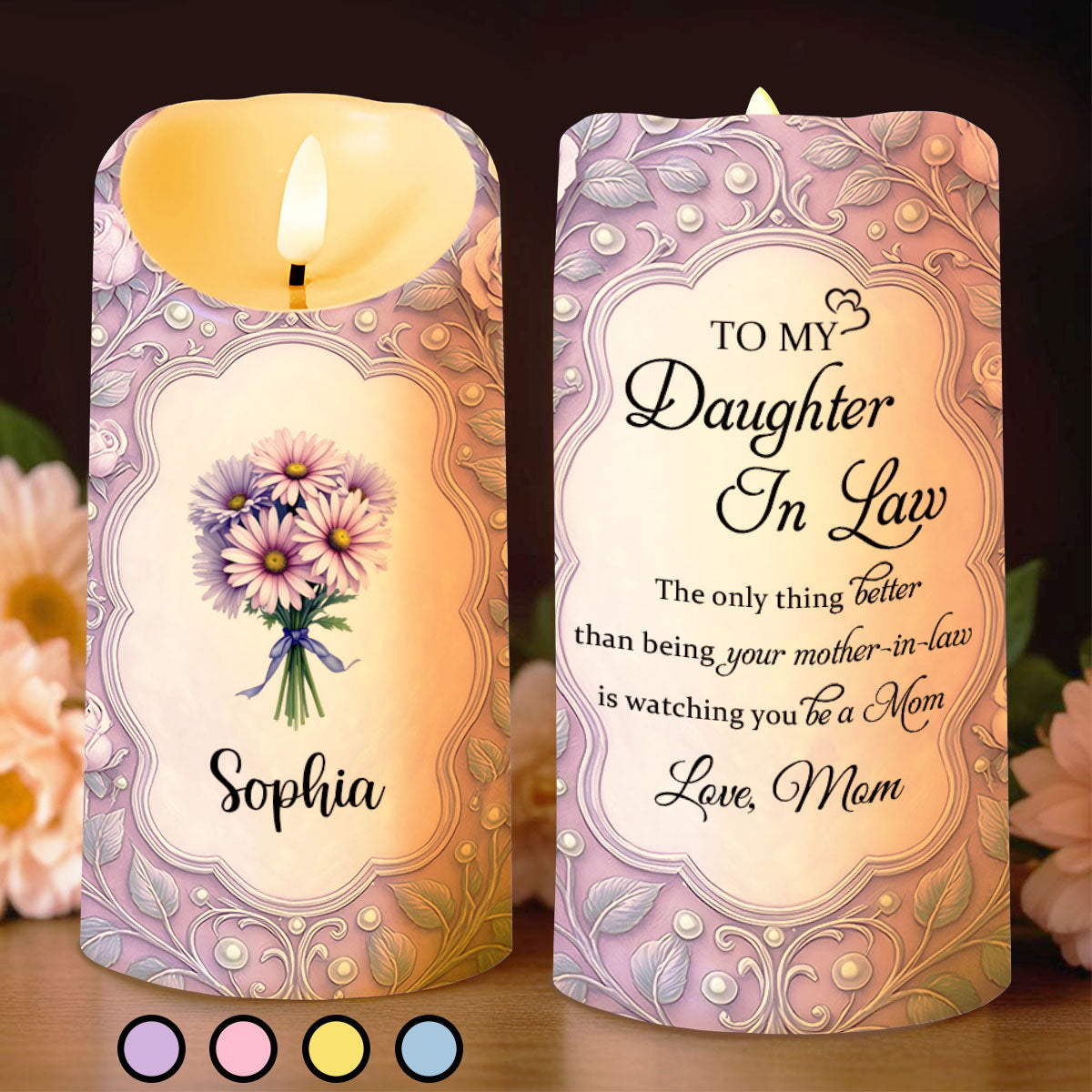 To My Daughter-In-Law, Flowers Custom LED Candle - Personalized Custom LED Candle - DILA043_LECA