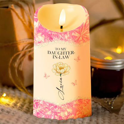 To My Daughter-In-Law, Flower And Butterflies - Personalized Custom LED Candle - DILA044_LECA