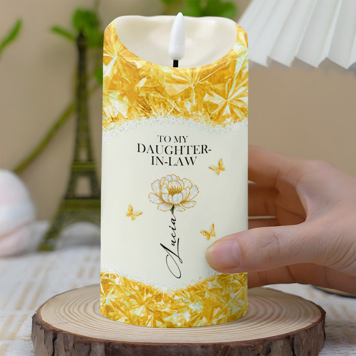 To My Daughter-In-Law, Flower And Butterflies - Personalized Custom LED Candle - DILA044_LECA