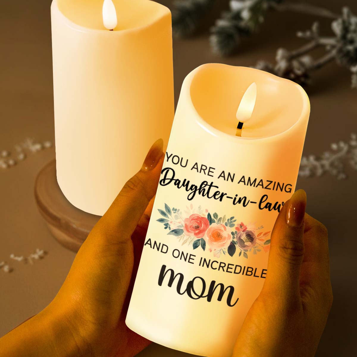 Amazing Daughter-In-Law, Incredible Mom, Beautiful Flowers - Personalized Custom LED Candle - DILA047_LECA