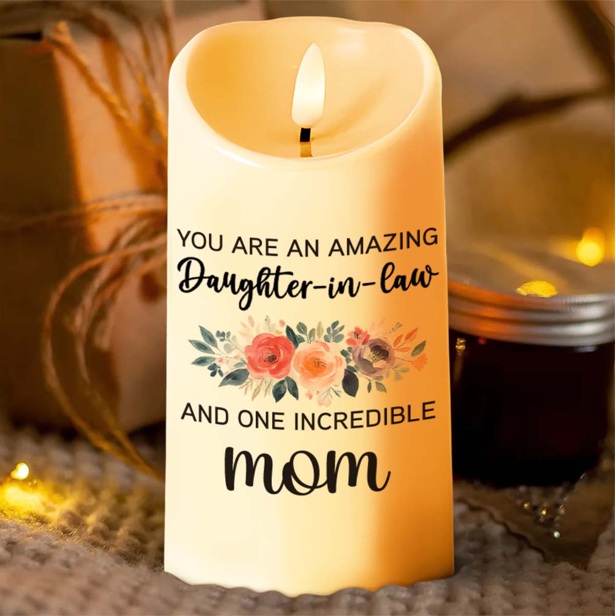 Amazing Daughter-In-Law, Incredible Mom, Beautiful Flowers - Personalized Custom LED Candle - DILA047_LECA