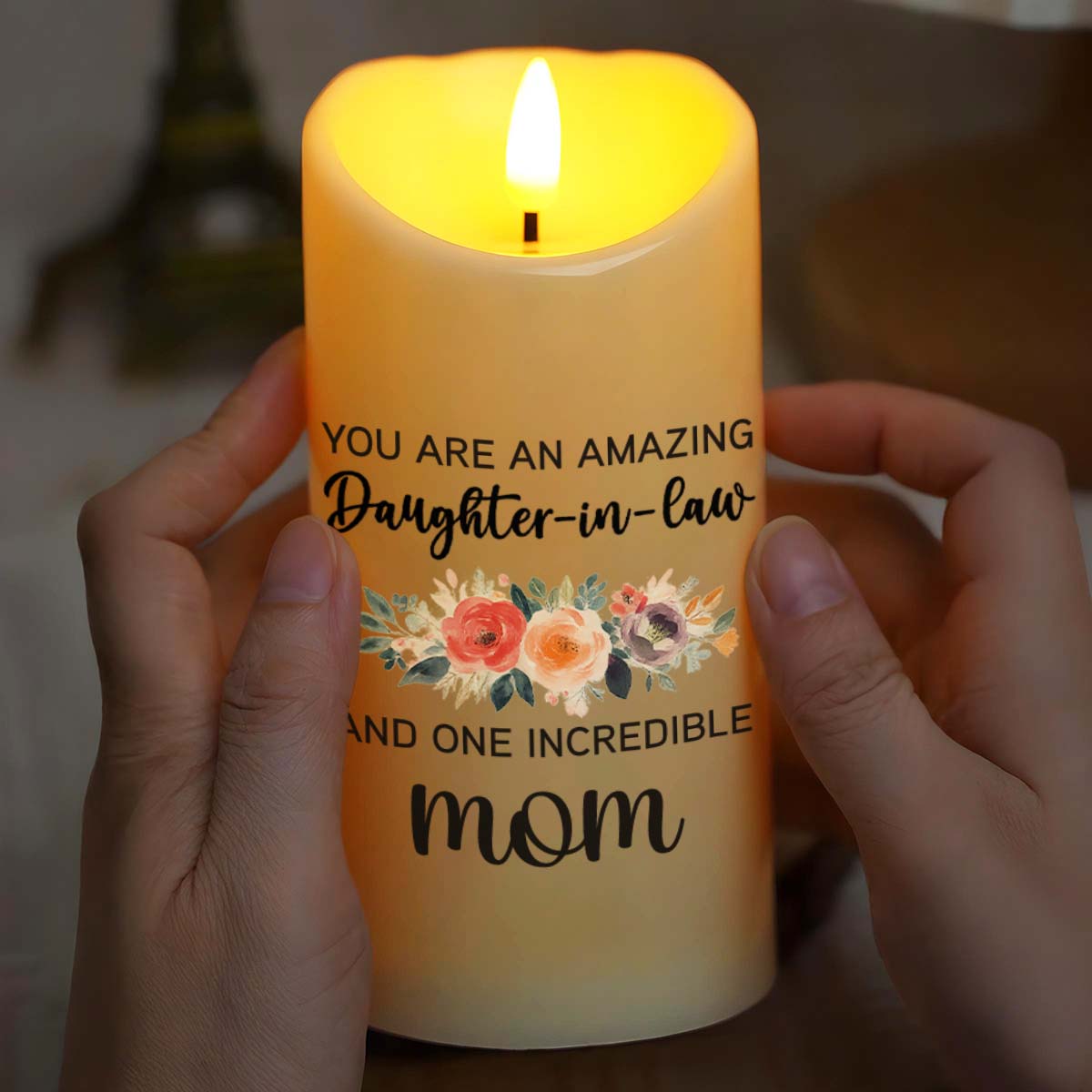 Amazing Daughter-In-Law, Incredible Mom, Beautiful Flowers - Personalized Custom LED Candle - DILA047_LECA