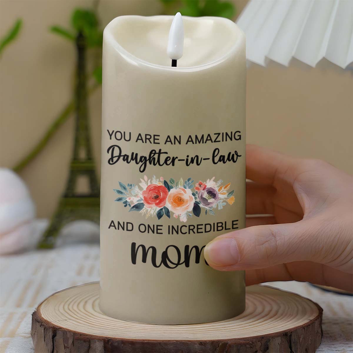 Amazing Daughter-In-Law, Incredible Mom, Beautiful Flowers - Personalized Custom LED Candle - DILA047_LECA
