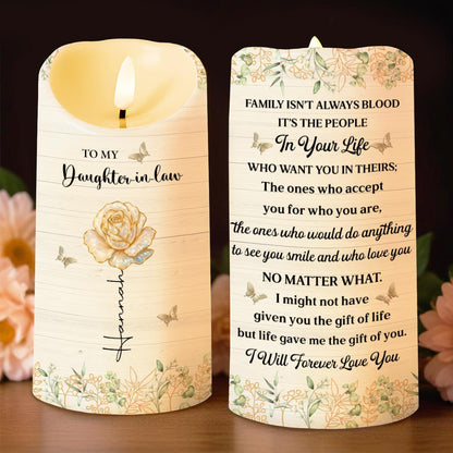 To My Daughter-in-Law, Love Forever With Butterflies And Flowers - Personalized Custom LED Candle - DILA048_LECA