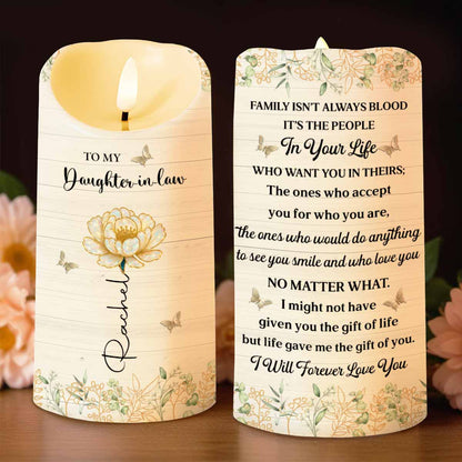 To My Daughter-in-Law, Love Forever With Butterflies And Flowers - Personalized Custom LED Candle - DILA048_LECA