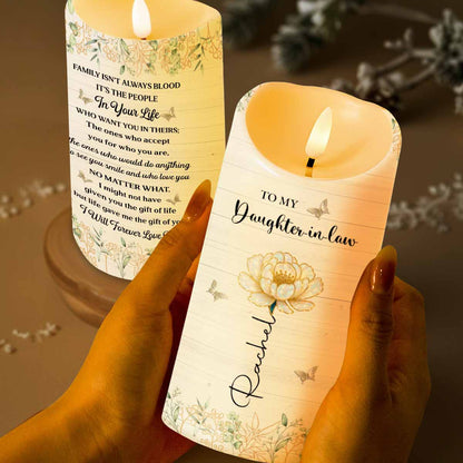 To My Daughter-in-Law, Love Forever With Butterflies And Flowers - Personalized Custom LED Candle - DILA048_LECA