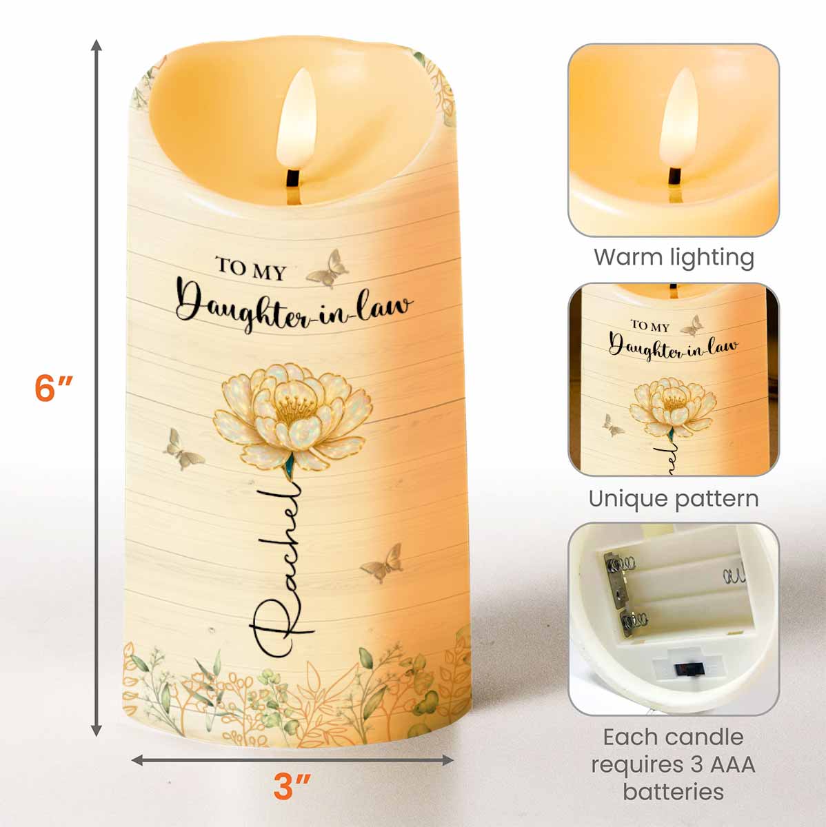 To My Daughter-in-Law, Love Forever With Butterflies And Flowers - Personalized Custom LED Candle - DILA048_LECA