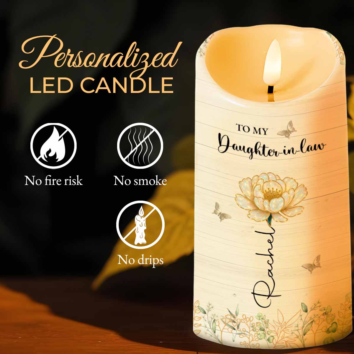 To My Daughter-in-Law, Love Forever With Butterflies And Flowers - Personalized Custom LED Candle - DILA048_LECA