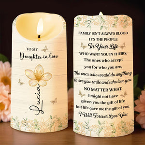 To My Daughter-in-Law, Love Forever With Butterflies And Flowers - Personalized Custom LED Candle - DILA048_LECA