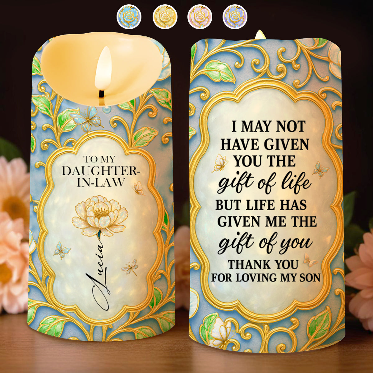 Thank You For Loving My Son, Floral Design - Personalized Custom LED Candle - DILA049_LECA