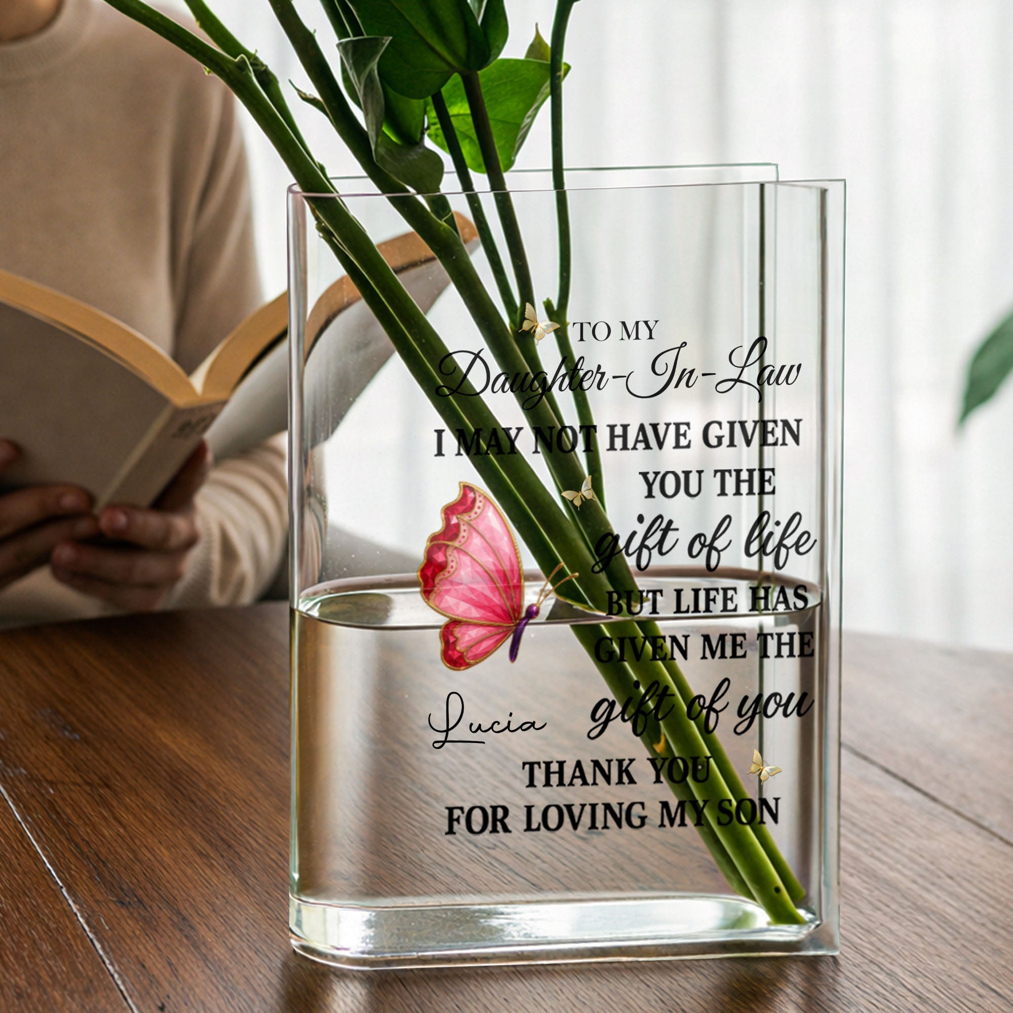 To My Daughter In Law Life Has Given Me The Gift Of You Butterflies - Personalized Acrylic Book Vase