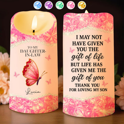 To My Daughter-In-Law, Loving Gift With Butterfly And Flowers - Personalized Custom LED Candle - DILA051_LECA