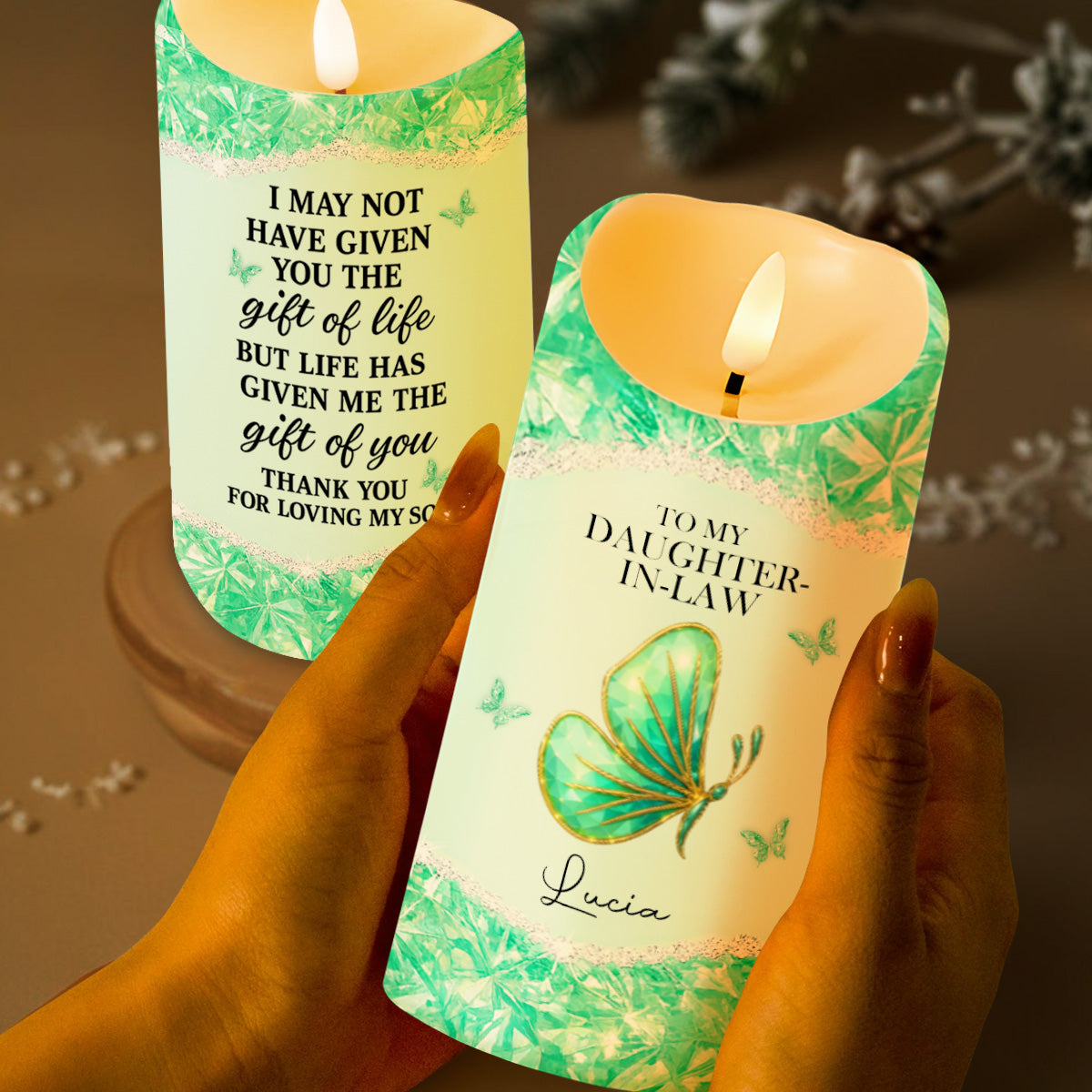 To My Daughter-In-Law, Loving Gift With Butterfly And Flowers - Personalized Custom LED Candle - DILA051_LECA