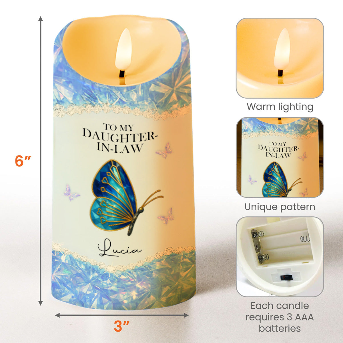 To My Daughter-In-Law, Loving Gift With Butterfly And Flowers - Personalized Custom LED Candle - DILA051_LECA