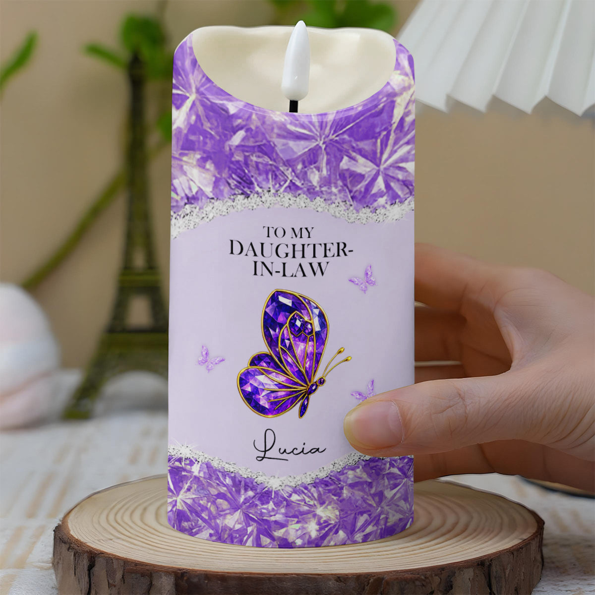 To My Daughter-In-Law, Loving Gift With Butterfly And Flowers - Personalized Custom LED Candle - DILA051_LECA