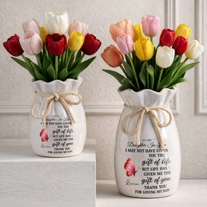 To My Daughter In Law Life Has Given Me The Gift Of You Butterflies - Personalized Ribbon Tie Flower Vase