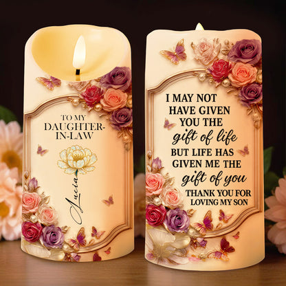 To My Daughter-In-Law, Thank You For Loving My Son - Personalized Custom LED Candle - DILA052_LECA