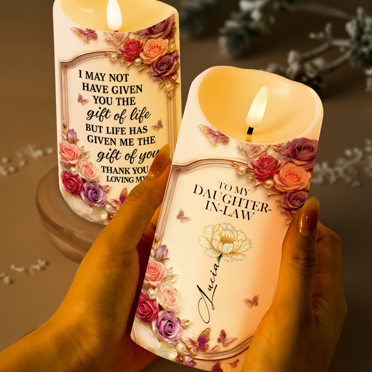 To My Daughter-In-Law, Thank You For Loving My Son - Personalized Custom LED Candle - DILA052_LECA