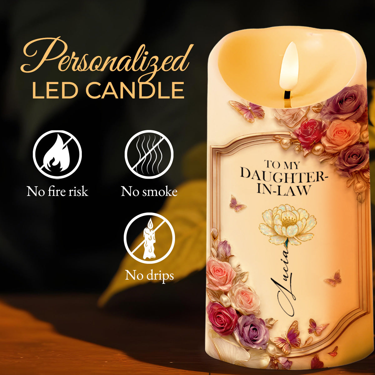 To My Daughter-In-Law, Thank You For Loving My Son - Personalized Custom LED Candle - DILA052_LECA