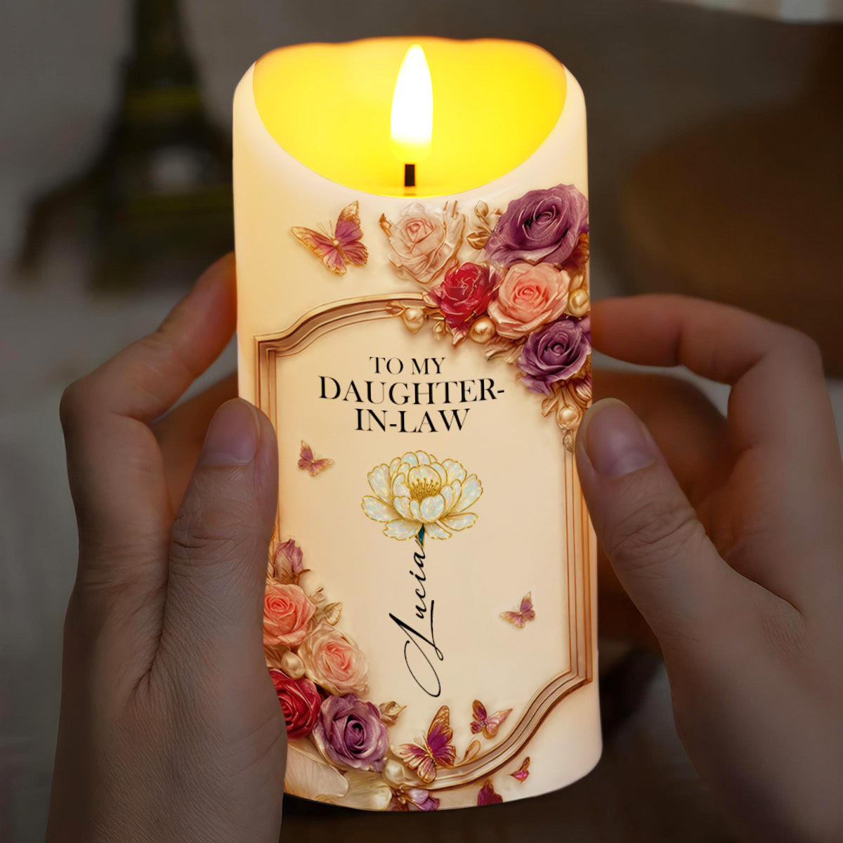 To My Daughter-In-Law, Thank You For Loving My Son - Personalized Custom LED Candle - DILA052_LECA