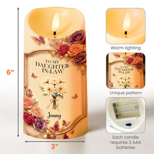 To My Daughter-In-Law, Roses And Butterflies Design - Personalized Custom LED Candle - DILA053_LECA
