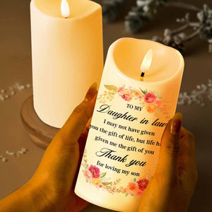 To My Daughter In Law, Thank You For Loving My Son, Flowers - Personalized Custom LED Candle - DILA054_LECA