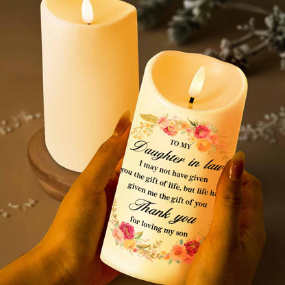 To My Daughter In Law, Thank You For Loving My Son, Flowers - Personalized Custom LED Candle - DILA054_LECA