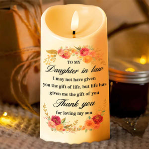 To My Daughter In Law, Thank You For Loving My Son, Flowers - Personalized Custom LED Candle - DILA054_LECA