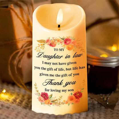 To My Daughter In Law, Thank You For Loving My Son, Flowers - Personalized Custom LED Candle - DILA054_LECA