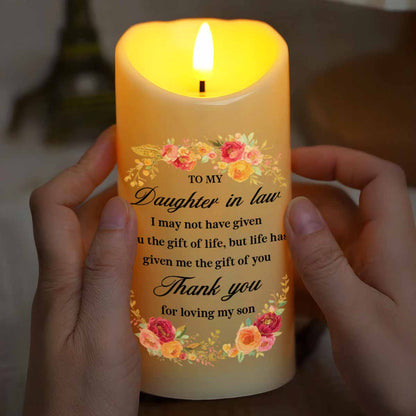 To My Daughter In Law, Thank You For Loving My Son, Flowers - Personalized Custom LED Candle - DILA054_LECA