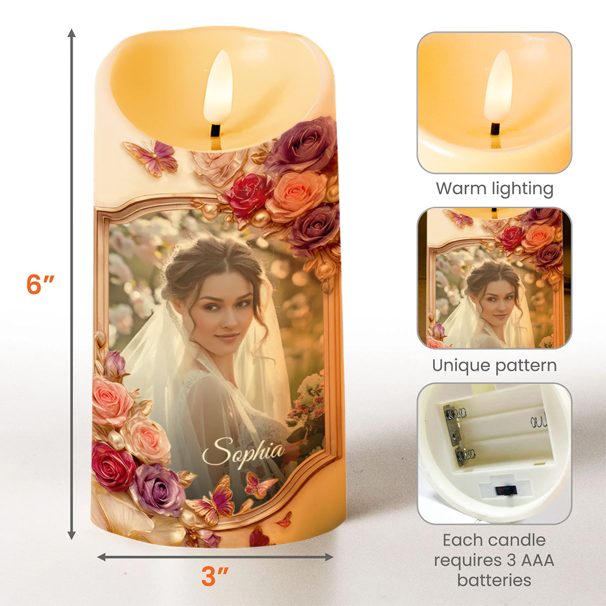 To My Daughter-in-Law, Gift of Life, Roses and Butterflies - Personalized Custom LED Candle - DILA056_LECA