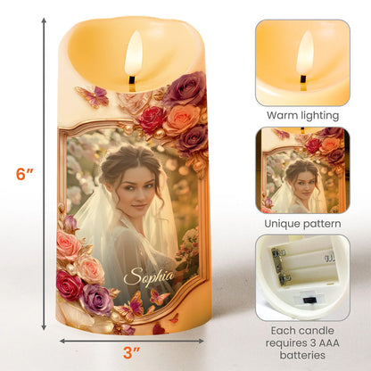 To My Daughter-in-Law, Gift of Life, Roses and Butterflies - Personalized Custom LED Candle - DILA056_LECA