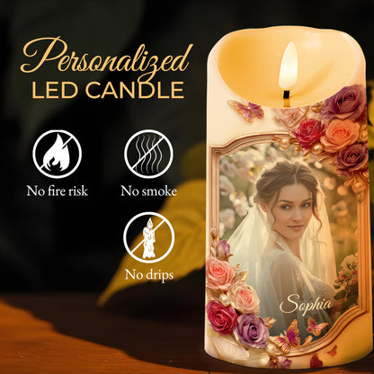 To My Daughter-in-Law, Gift of Life, Roses and Butterflies - Personalized Custom LED Candle - DILA056_LECA
