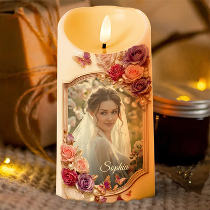 To My Daughter-in-Law, Gift of Life, Roses and Butterflies - Personalized Custom LED Candle - DILA056_LECA