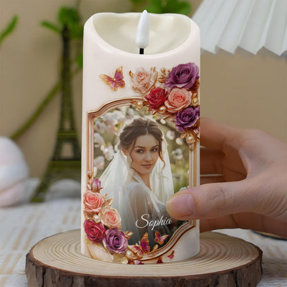 To My Daughter-in-Law, Gift of Life, Roses and Butterflies - Personalized Custom LED Candle - DILA056_LECA