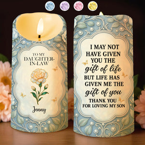 To My Daughter-In-Law, Gift Of Life, Flower And Butterflies Design - Personalized Custom LED Candle - DILA061_LECA