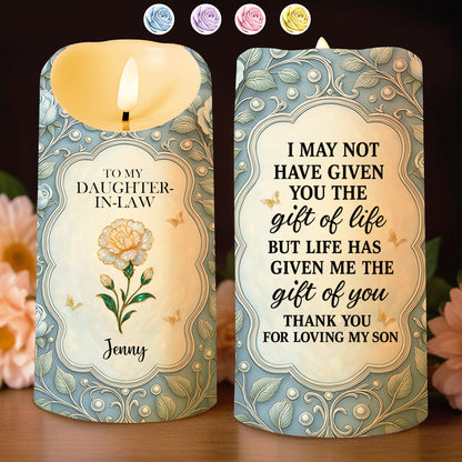 To My Daughter-In-Law, Gift Of Life, Flower And Butterflies Design - Personalized Custom LED Candle - DILA061_LECA
