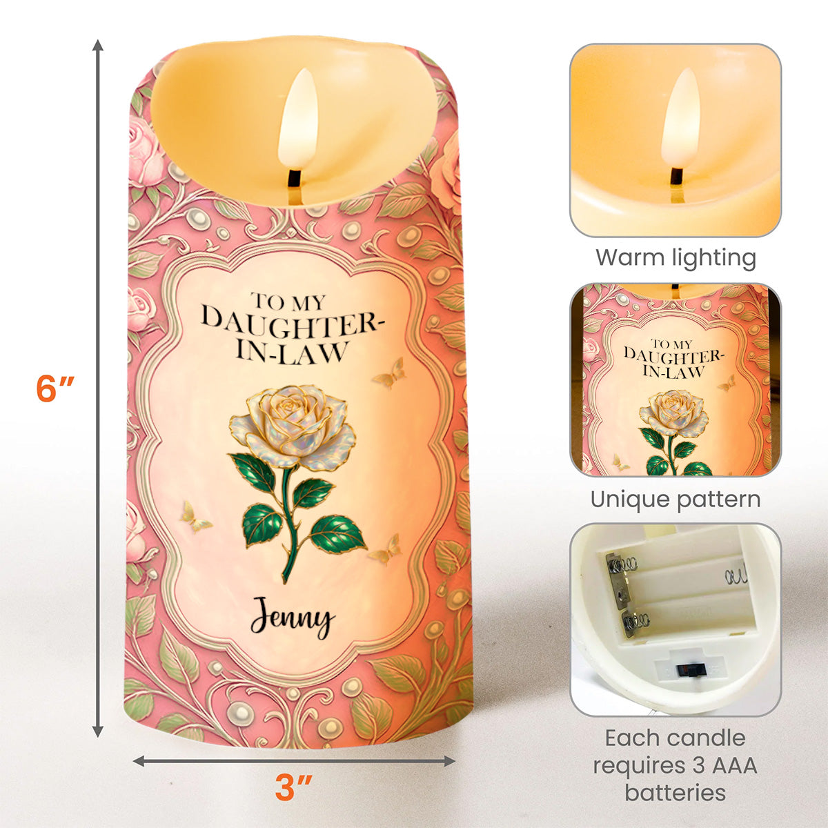 To My Daughter-In-Law, Gift Of Life, Flower And Butterflies Design - Personalized Custom LED Candle - DILA061_LECA