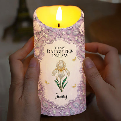 To My Daughter-In-Law, Gift Of Life, Flower And Butterflies Design - Personalized Custom LED Candle - DILA061_LECA
