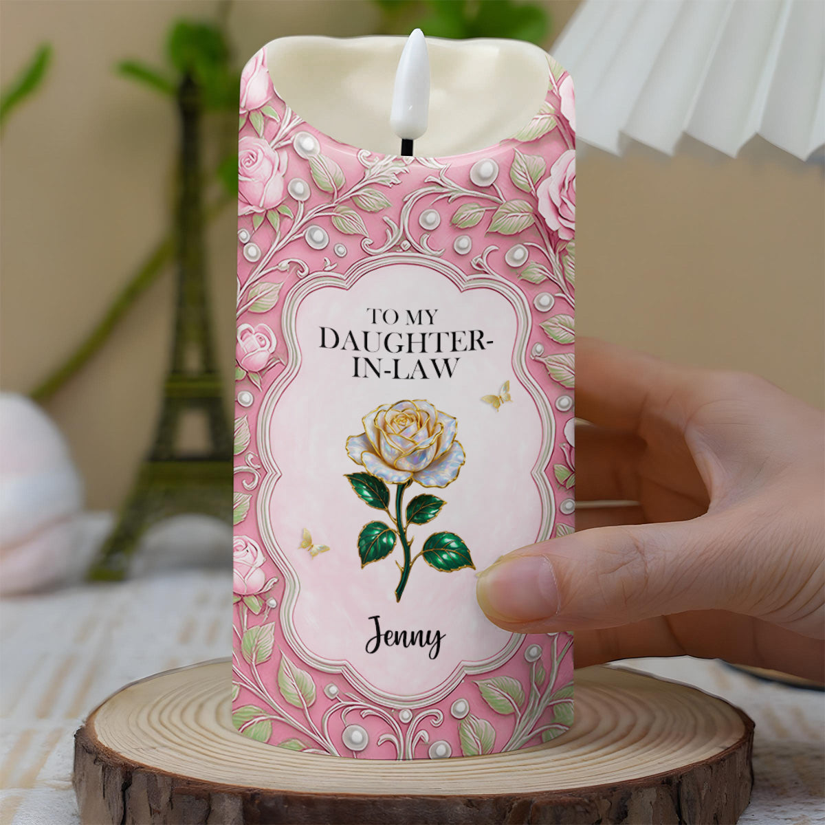 To My Daughter-In-Law, Gift Of Life, Flower And Butterflies Design - Personalized Custom LED Candle - DILA061_LECA