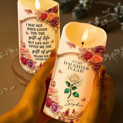 To My Daughter-In-Law, Roses And Butterflies - Personalized Custom LED Candle - DILA062_LECA