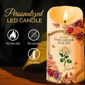To My Daughter-In-Law, Roses And Butterflies - Personalized Custom LED Candle - DILA062_LECA