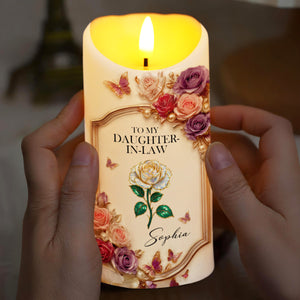 To My Daughter-In-Law, Roses And Butterflies - Personalized Custom LED Candle - DILA062_LECA