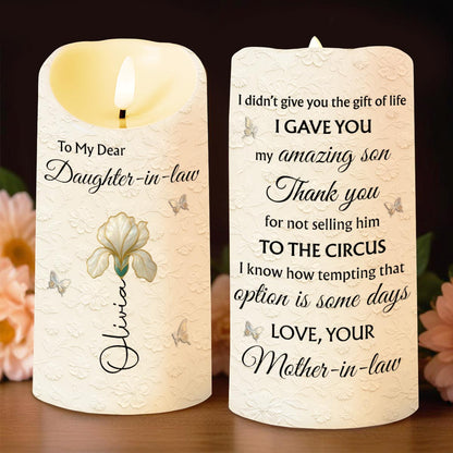 To My Dear Daughter-in-law, Flower And Butterfly Design - Personalized Custom LED Candle - DILA065_LECA