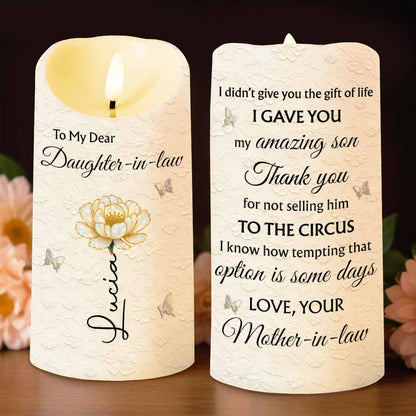 To My Dear Daughter-in-law, Flower And Butterfly Design - Personalized Custom LED Candle - DILA065_LECA